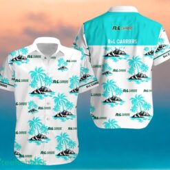 R+L CARRIERS Coconut Tree Pattern Beach Hawaiian Shirt And Shorts Light Blue Hawaii Shirt Product Photo 2