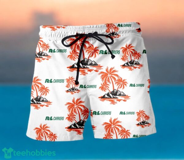 R+L CARRIERS Orange Coconut Tree Pattern Beach Hawaiian Shirt And Shorts For Men And Women Product Photo 2