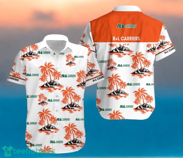 R+L CARRIERS Orange Coconut Tree Pattern Beach Hawaiian Shirt And Shorts For Men And Women Product Photo 1