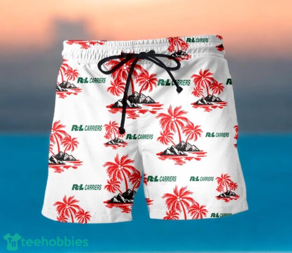 R+L CARRIERS Red Coconut Tree Pattern Beach Hawaiian Shirt And Shorts For Men And Women Product Photo 2