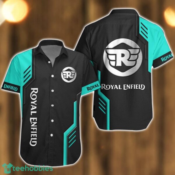 Royal Enfield Logo Mix Light Blue and Black Color Hawaiian Shirt For Men And Women Product Photo 1