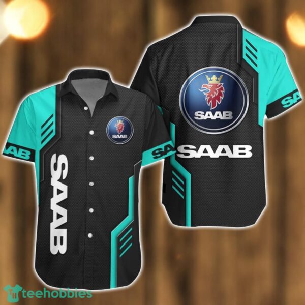 Saab Logo Mix Light Blue and Black Color Hawaiian Shirt For Men And Women Product Photo 1