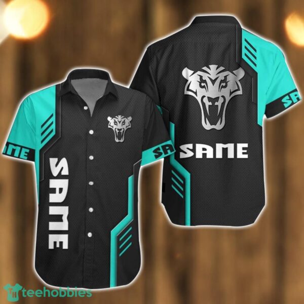 Same Logo Mix Light Blue and Black Color Hawaiian Shirt For Men And Women Product Photo 1