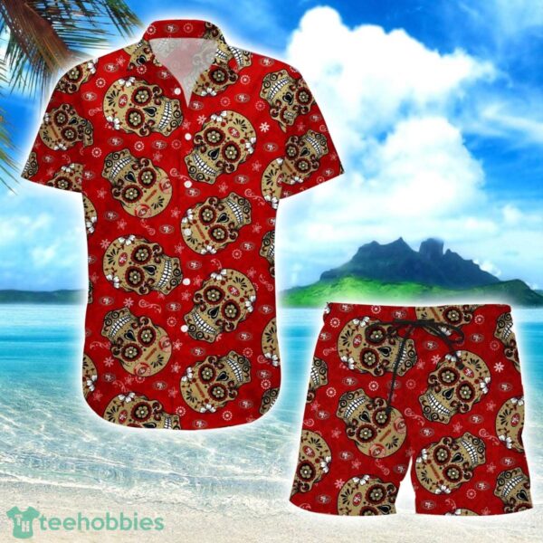 San Francisco 49ers Skull Combo Hawaiian Shirt And Shorts Product Photo 1