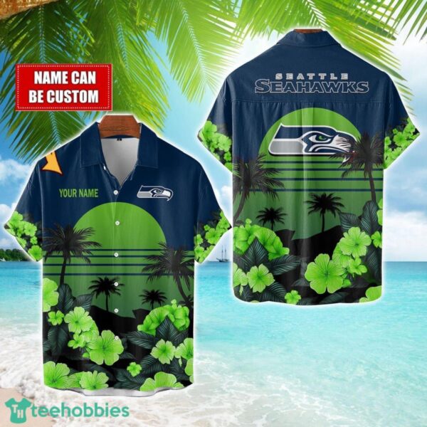 Seattle Seahawks NFL Team Hawaiian Shirt And Shorts Floral Beach Pattern Custom Name Product Photo 1