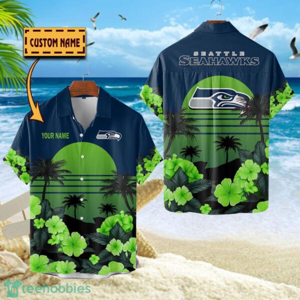 Seattle Seahawks NFL Team Hawaiian Shirt Floral Beach Pattern Custom Name Product Photo 1