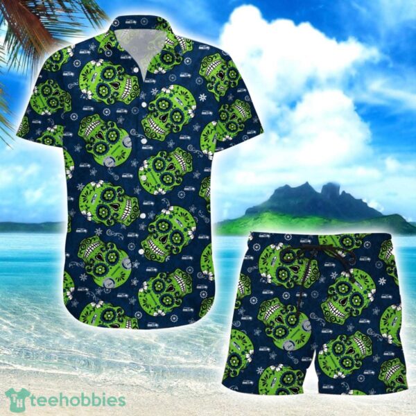 Seattle Seahawks Skull Combo Hawaiian Shirt And Shorts Product Photo 1