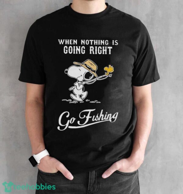 Snoopy And Woodstock When Nothing Is Going Right Go Fishing Shirt - Black Unisex T-Shirt