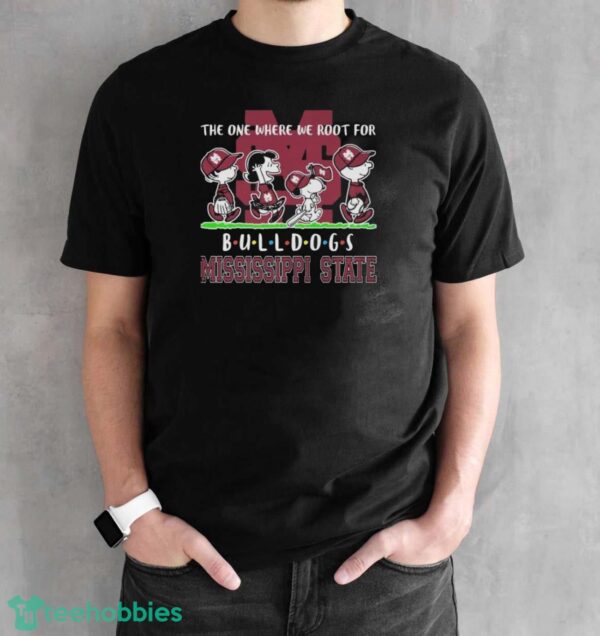 The Peanuts Character Friends The One Where We Root For Mississippi State Bulldogs Shirt - Black Unisex T-Shirt
