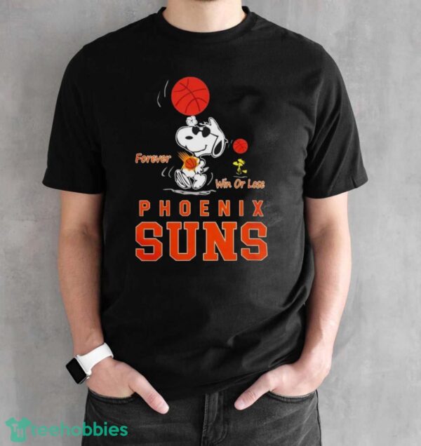 The Peanuts Snoopy And Woodstock Forever Win Or Lose Phoenix Suns 2024 Shirt - Black Unisex T-Shirt