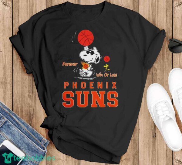 The Peanuts Snoopy And Woodstock Forever Win Or Lose Phoenix Suns 2024 Shirt - Black T-Shirt