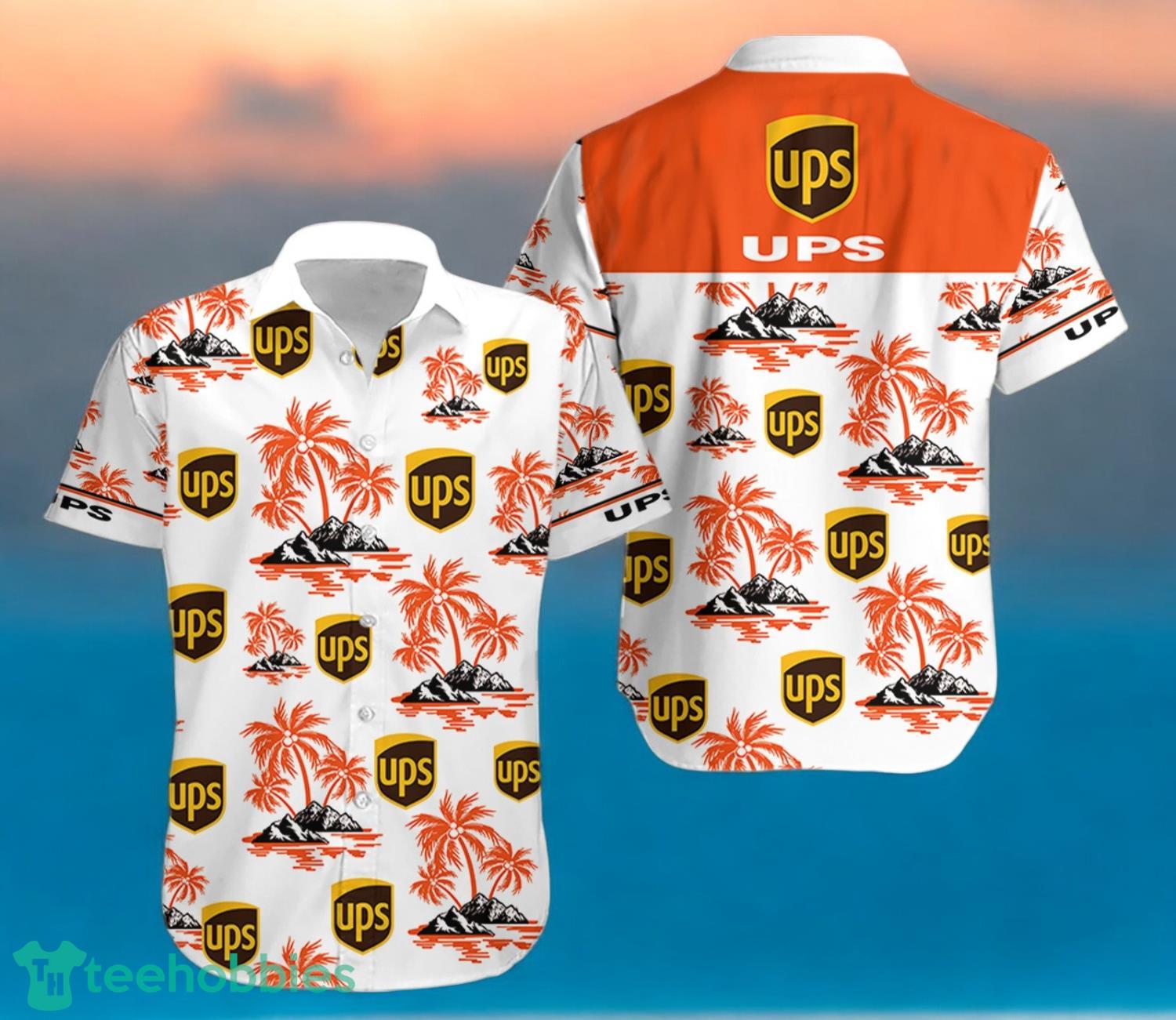 UPS Orange Coconut Tree Pattern Beach Hawaiian Shirt And Shorts For Men And Women image UPS Orange Coconut Tree Pattern Beach Hawaiian Shirt And Shorts For Men And Women Product Photo 2