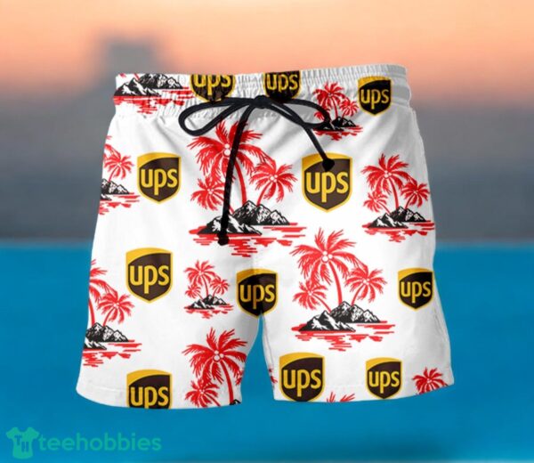 UPS Red Coconut Tree Pattern Beach Hawaiian Shirt And Shorts For Men And Women Product Photo 2