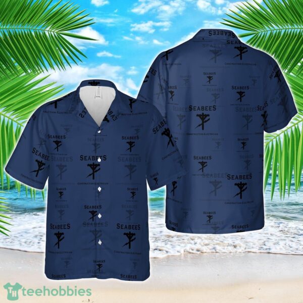 US Navy Seabee CE - Constructon Electrician Silhouette 3D Hawaiian Shirt Beach Shirt Product Photo 1