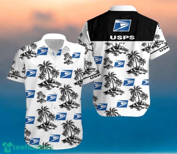USPS Black Coconut Tree Pattern Beach Hawaiian Shirt And Shorts For Men And Women Product Photo 2