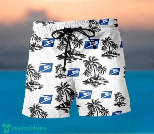 USPS Black Coconut Tree Pattern Beach Hawaiian Shirt And Shorts For Men And Women Product Photo 1