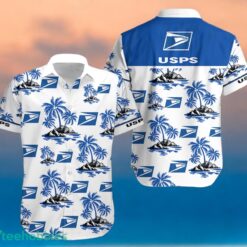 USPS Blue Coconut Tree Pattern Beach Hawaiian Shirt And Shorts For Men And Women Product Photo 2