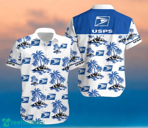 USPS Blue Coconut Tree Pattern Beach Hawaiian Shirt And Shorts For Men And Women Product Photo 2