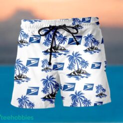 USPS Blue Coconut Tree Pattern Beach Hawaiian Shirt And Shorts For Men And Women Product Photo 1