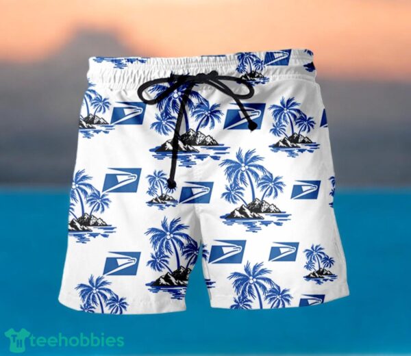 USPS Blue Coconut Tree Pattern Beach Hawaiian Shirt And Shorts For Men And Women Product Photo 1