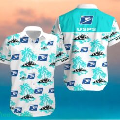 USPS Coconut Tree Pattern Beach Hawaiian Shirt And Shorts Light Blue Hawaii Shirt Product Photo 2