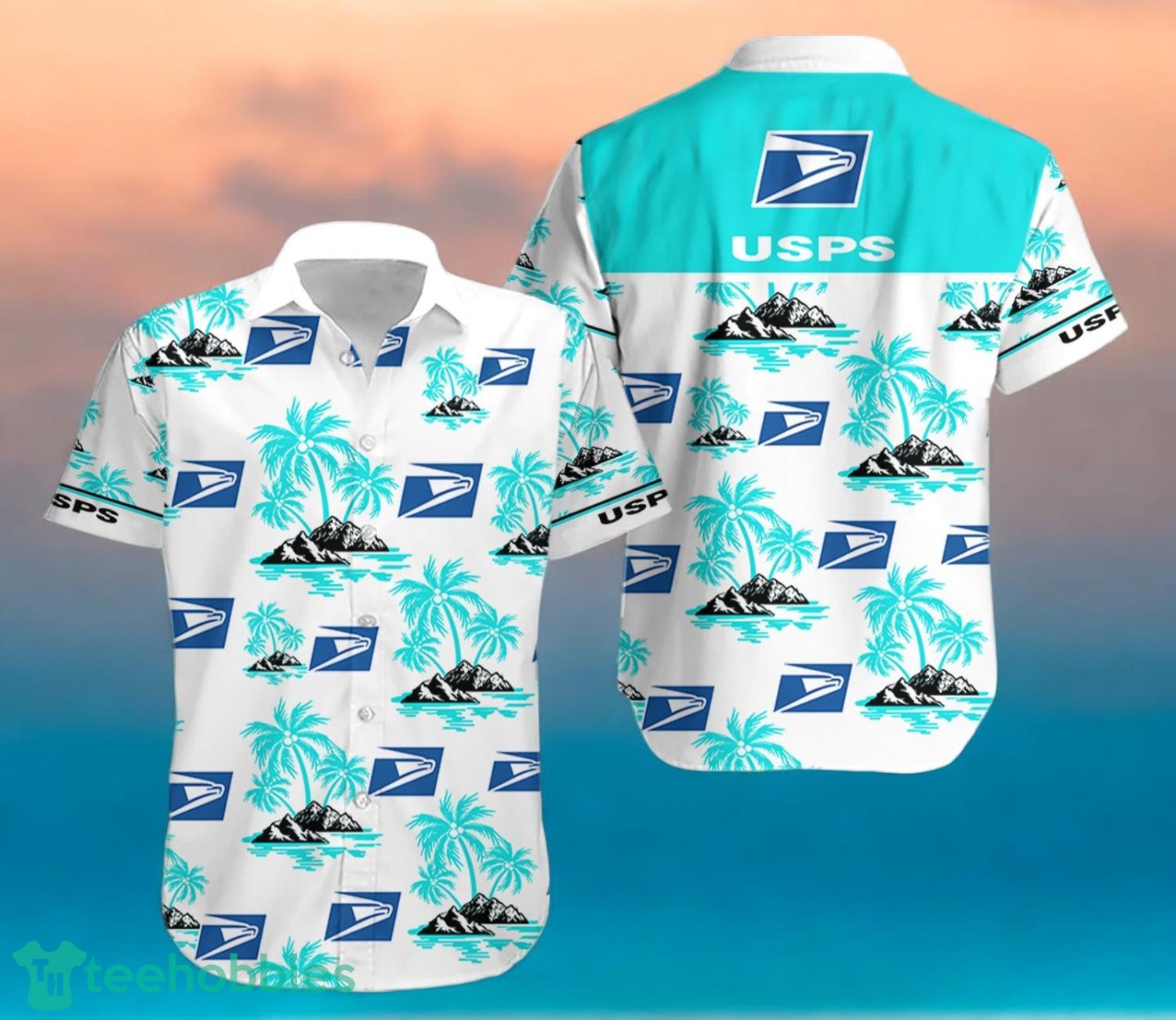 USPS Coconut Tree Pattern Beach Hawaiian Shirt And Shorts Light Blue Hawaii Shirt image USPS Coconut Tree Pattern Beach Hawaiian Shirt And Shorts Light Blue Hawaii Shirt Product Photo 2