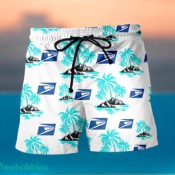 USPS Coconut Tree Pattern Beach Hawaiian Shirt And Shorts Light Blue Hawaii Shirt Product Photo 1