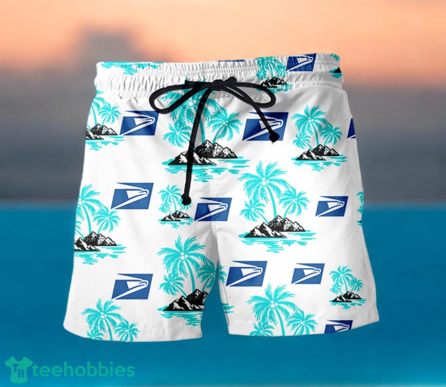 USPS Coconut Tree Pattern Beach Hawaiian Shirt And Shorts Light Blue Hawaii Shirt image USPS Coconut Tree Pattern Beach Hawaiian Shirt And Shorts Light Blue Hawaii Shirt Product Photo 1