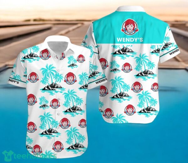 WENDY'S Coconut Tree Pattern Beach Hawaiian Shirt And Shorts Light Blue Hawaii Shirt Product Photo 2