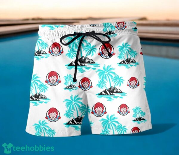 WENDY'S Coconut Tree Pattern Beach Hawaiian Shirt And Shorts Light Blue Hawaii Shirt Product Photo 1