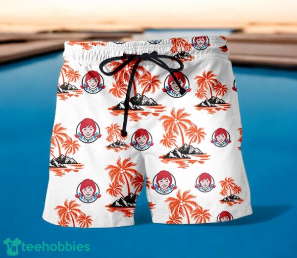 WENDY'S Orange Coconut Tree Pattern Beach Hawaiian Shirt And Shorts For Men And Women Product Photo 1