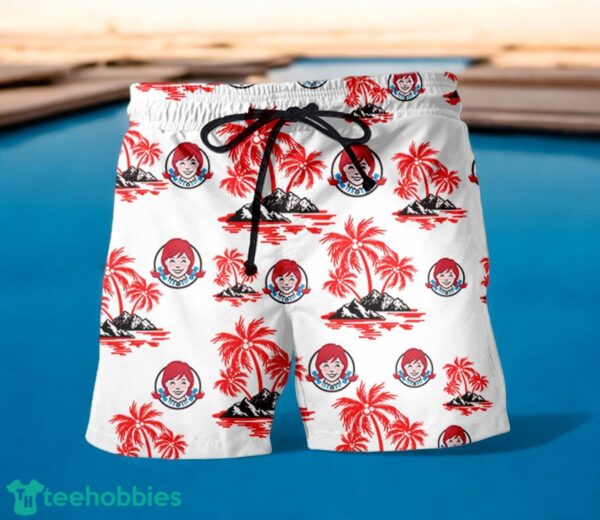 WENDY'S Red Coconut Tree Pattern Beach Hawaiian Shirt And Shorts For Men And Women Product Photo 1
