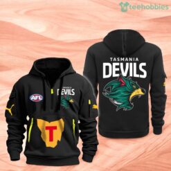 AFL Tasmania Devils Heavy Hoodie 2D Quarter Zip Hoodie For Big Fans Product Photo 1