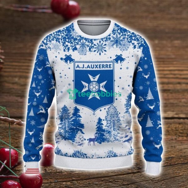 AJ Auxerre 3D Sweater Pine Trees Pattern Ugly Christmas Sweater For Big Fans Product Photo 2