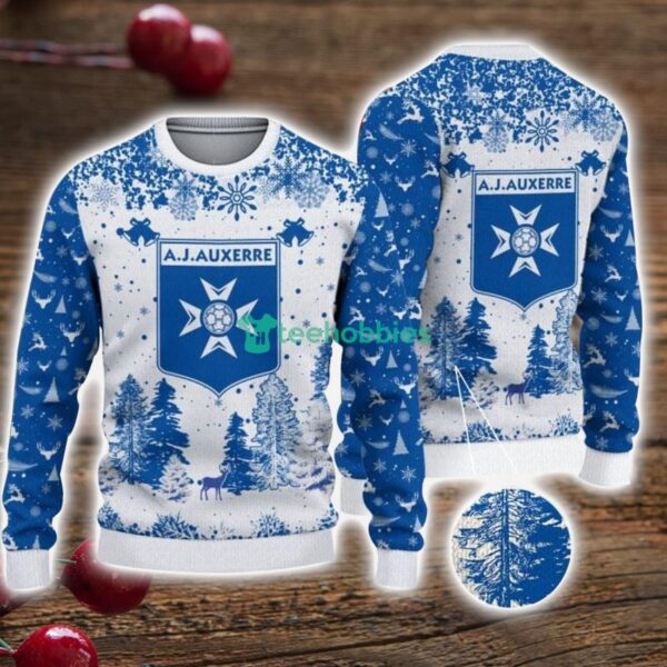 AJ Auxerre 3D Sweater Pine Trees Pattern Ugly Christmas Sweater For Big Fans Product Photo 1