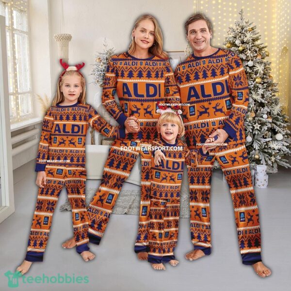 Aldi Logo Pattern Ugly Christmas Pajamas Set Men Women Children - Aldi Logo Pattern Ugly Christmas Pajamas Set Men Women Children