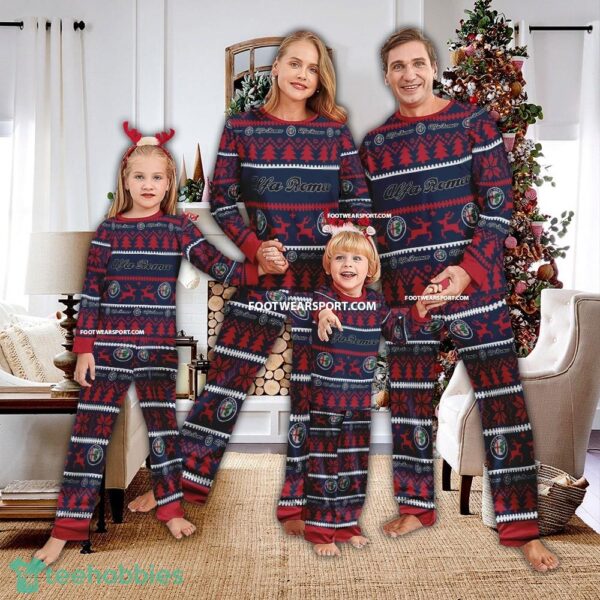 Alfa Romeo Car Racing Logo Pattern Ugly Christmas Pajamas Set Family - Alfa Romeo Car Racing Logo Pattern Ugly Christmas Pajamas Set Family