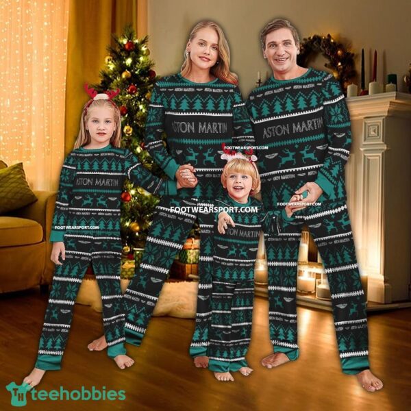 Aston Martin Car Racing Logo Pattern Ugly Christmas Pajamas Set Gift Family - Aston Martin Car Racing Logo Pattern Ugly Christmas Pajamas Set Gift Family