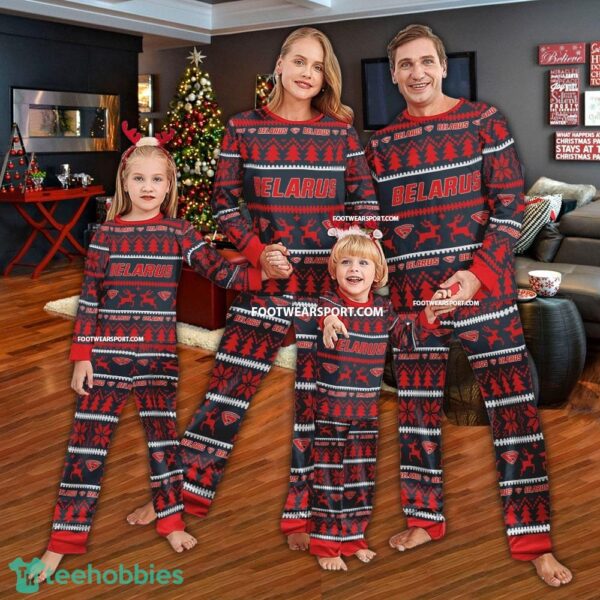 Belarus Tractor Logo Pattern Ugly Christmas Pajamas Set Gift For Family - Belarus Tractor Logo Pattern Ugly Christmas Pajamas Set Gift For Family
