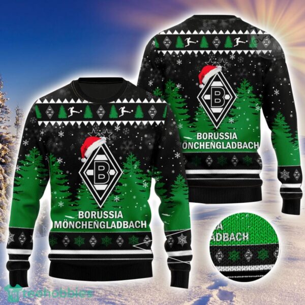 Borussia M’gladbach Logo Wearing Santa Hat 3D Ugly Christmas Sweater Christmas Gift Men And Women 2023 Sweater Product Photo 1