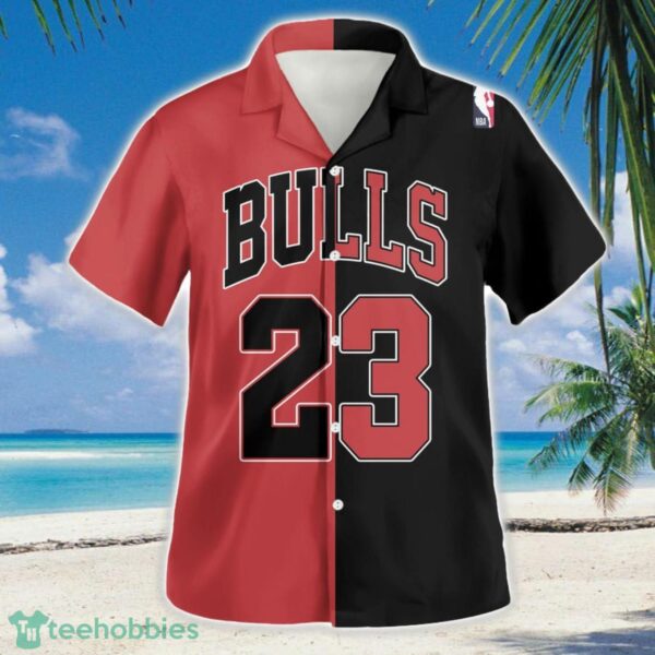 Chicago Bulls Michael Jordan 23 Throwback Split 3D Hawaiian Shirt Button Beach Shirt Product Photo 2