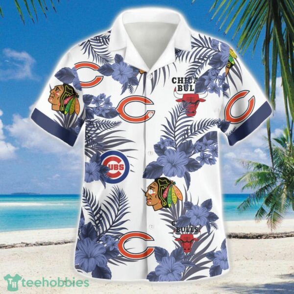 Chicago Cubs Bulls Blackhawks Bears 3D Hawaiian Shirt Button Beach Shirt Product Photo 1