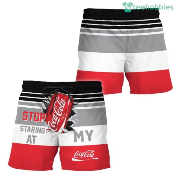 Cocacola Stop Staring At Horizontal Striped Swim Trunks Hawaiian Short Product Photo 1