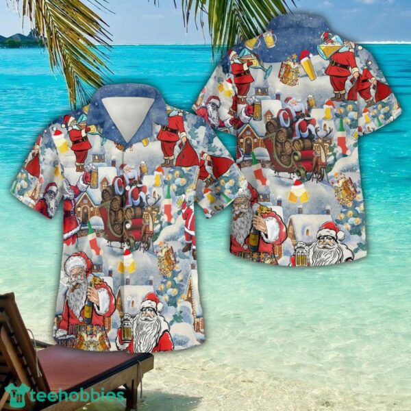 Drinking Beer With Santa Claus 3D Button Hawaiian Shirt Men And Women Aloha Summer Beach Gift Product Photo 1