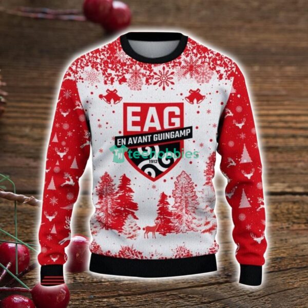 En Avant Guingamp 3D Sweater Pine Trees Pattern Ugly Christmas Sweater For Big Fans Product Photo 2