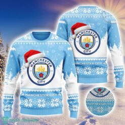 Fans Manchester City Logo Wearing Santa Hat 3D Ugly Christmas Sweater Christmas Gift Men And Women 2023 Sweater Product Photo 1