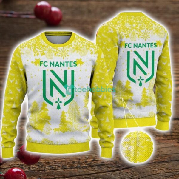 FC Nantes 3D Sweater Pine Trees Pattern Ugly Christmas Sweater For Big Fans Product Photo 1