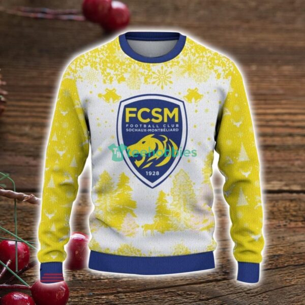 FC Sochaux-Montbeliard 3D Sweater Pine Trees Pattern Ugly Christmas Sweater For Big Fans Product Photo 2