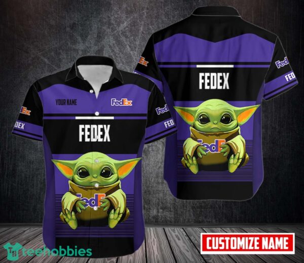 FedEx 3D Hawaiian Shirt Baby Yoda WWith Logo Shirt Custom Name Product Photo 1