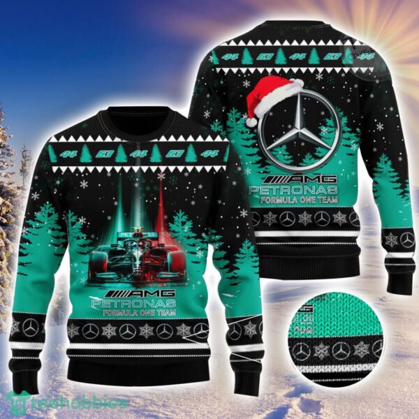 Formula One Team Mercedes-AMG Petronas Logo Wearing Santa Hat 3D Ugly Christmas Sweater Christmas Gift Men And Women 2023 Sweater Product Photo 1
